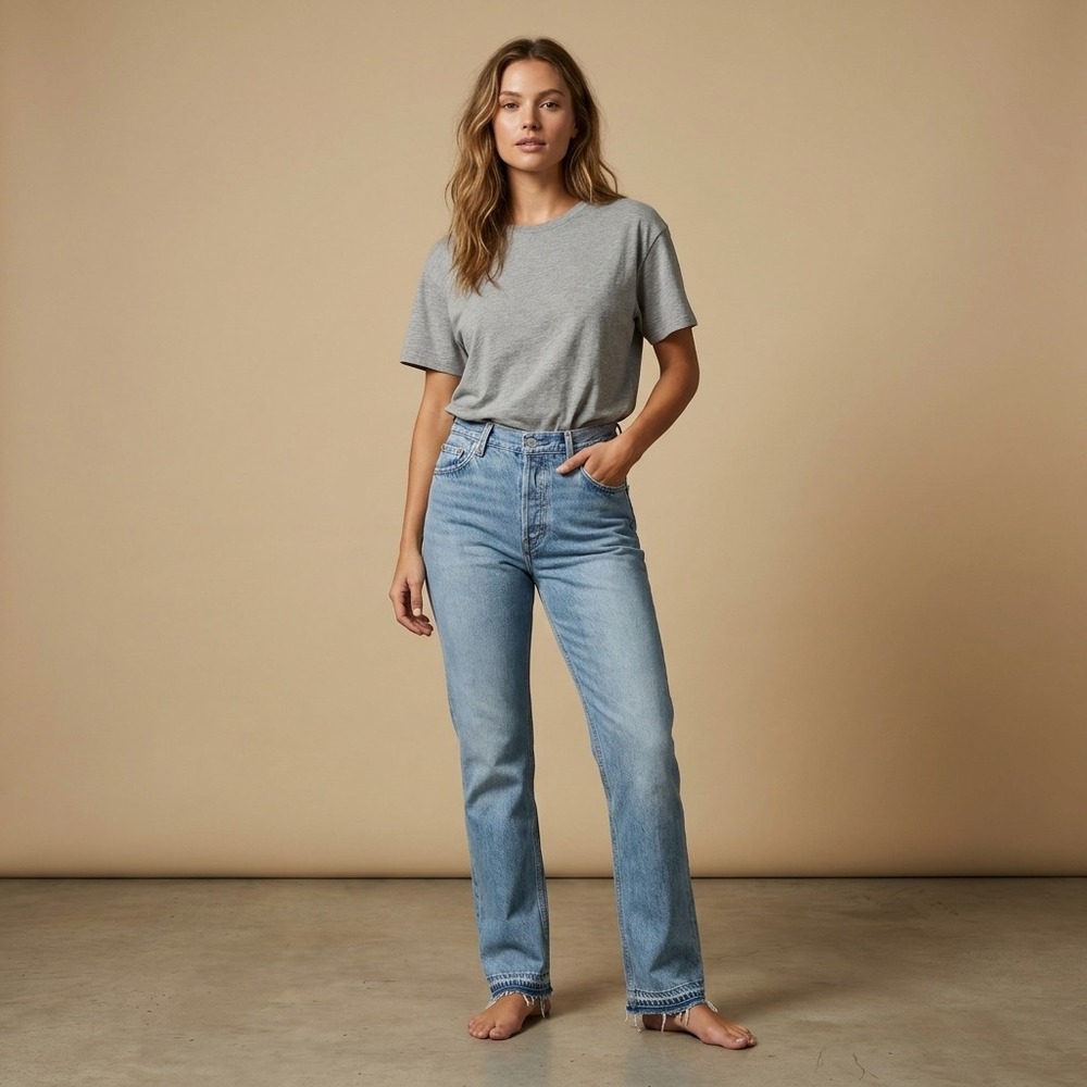 RE/DONE LEVI'S Women Straight Leg Jeans 30 Light Blue Cotton Vintage Upcycled